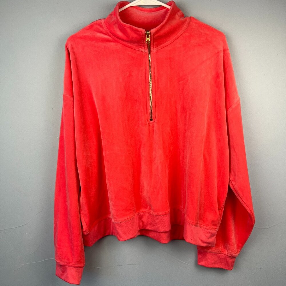 Avia Pink Velvet Velour 1/4 Zip Pullover Size 16-18 Mean Girls Mom‎